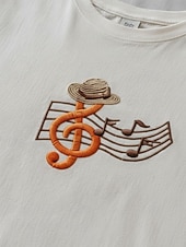 abordables T-shirt Boho-T-shirt musicale brodé 100 % coton pour femmes T-shirt d'été élégants vintage mode à manches courtes col rond haut régulier décontracté quotidien plage blanc été printemps automne hiver