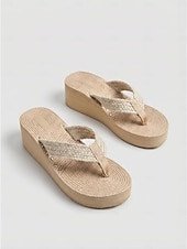 preiswerte Rutschsandalen-Damen-Flip-Flops aus Stroh mit Plateausohle – sommerliche Keilsandalen im Boho-Stil mit geflochtenen Riemen, ideal für Strandurlaub und Resort-Aktivitäten. &amp;gemütliches Spazierengehen im Freien