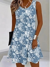 ieftine Rochii florale-Pentru femei Rochie Mini Rochie de Vară Rochie A line Rochie de vară Vacanță Casual Boho Plajă Petrecere Nuntă Fit regulat Floral Grafic Fără manșon Stil Nautic Albastru piscină Trifoi Kaki Var