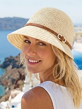 abordables Sombreros de mujer-Sombrero de sol de poliéster tejido para mujer, estilo cloche multicolor con ala larga en la parte delantera y corta en la trasera. Sombrero ligero ideal para vacaciones de verano, playa, viajes,