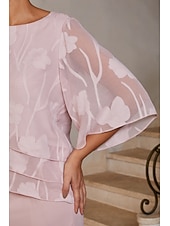 preiswerte Polished Edit-Damen Blusen Rundhalsausschnitt Halbarm Flattrige Ärmel Elegant Alltagstauglich Hochzeitsgast mit Burnout Blumig Stufenrüschensaum Rosa
