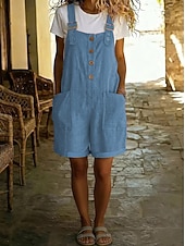  Damen Overall Vintage Kurz Hohe Taille Einfach Tasche Knopf Komfort Unelastisch Urlaub Formell Army Green Shorts Pink kurz Schwarzer Kurzstil Roter kurzer Stil Sommer Frühling Lässiger Schnitt