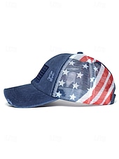 baratos Acessórios-Boné de beisebol feminino patriótico com abertura para rabo de cavalo, algodão lavado. &amp;Boné trucker ajustável em tela, boné de verão multicolorido com a bandeira dos EUA para o 4 de julho, boné para