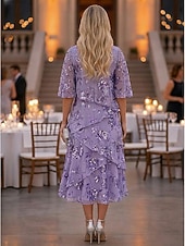  Linea ad A Lunghezza alla caviglia Lunghezza Tè Vestito da Festa Abito da Cocktail Abito da invitata a nozze Abito da cerimonia per signora Manica Corta Mezza Manica Scollo Tondo Elegante Formale