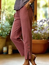 baratos Прямые Брюки-Women's Straight Stylish Casual Ankle-Length Medium Waist Solid Color Patchwork Comfort Inelastic Vacation Formal Blue turmeric Rouge Black Summer Spring