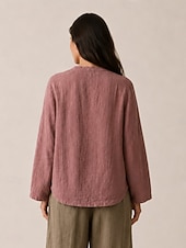 economico Collezione di Lino Premium-camicetta da donna in lino a maniche lunghe con bottoni, scollo a V, tasca, vestibilità regolare, stile vintage casual, bordeaux, blu navy, marrone, autunno/inverno