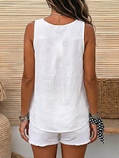  Damen Gewaschene Baumwolle Camisole-Tanktop Gerafft Textur Asymmetrisch Einfarbig Einfach Retro Vintage Ärmellos Rundhalsausschnitt Lange Oberteile Lässig Weiß Hellgrün Sommer Frühling