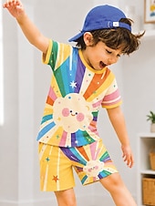 cheap Boy's 3D Funny Humor-Boys' 3D Graphic Football Pajamas Tee &amp; Pants Pajama Sets Tee &amp; Shorts Pajama Sets Short Sleeve 3D Print Summer Active Fashion Daily Kids Toddler Boys 3-12 Years Crew Neck Home Indoor Causal Regular