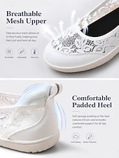 cheap Women's Sneakers-Women's White Wide Width Lace Slip On Sneakers – Breathable Floral Mesh Walking Shoes with Extra Wide Toe Box, Lightweight Flexible Sole and All-Day Comfort for Travel and Everyday Wear