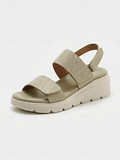 abordables Sandales Confort-Sandales compensées vertes à strass pour femme, avec soutien de la voûte plantaire – sandales à bride arrière confortables et scintillantes, dotées d'une semelle intérieure rembourrée et d'une semelle