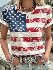  American Independence Day Women's T Shirt Print Graphic Flag Letter Vintage Stylish Classic Short Sleeve Crew Neck Regular Tops Casual Daily White Pink Summer Spring