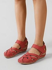economico Sandali con zeppa-Sandali da pescatore da donna rossi a punta chiusa – sandali da passeggio con tomaia traspirante in tessuto traforato e chiusura regolabile con velcro per il massimo comfort in viaggio e per tutti i