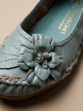 voordelige Platte damesschoenen-Dames ballerina's van premium rundleer in een brede pasvorm - handgemaakte comfortabele schoenen met 3D-bloemenapplicatie en gestikte afwerking, vintage instapschoenen voor casual gebruik, reizen en