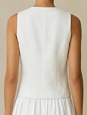 tanie Zwykły zbiornik-Damskie Bezrękawnik Koszulka Guziki Jednokolorowe Elegancja Moda Bez rękawów W serek Crop Topy Codzienny złamana biel Lato Wiosna
