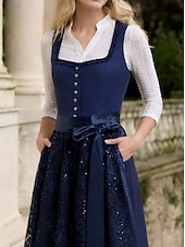 cheap Dirndl Dresses-Oktoberfest Dirndl Dress Midi Length Sequins Embroidered with Pockets Balconette Neckline Maid Bavarian German Alpine Wiesn Women's Carnival Beer Festival Traditional Style Cloth Without Blouse (70CM)