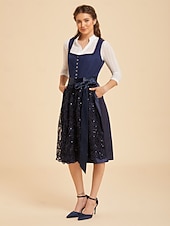 cheap Dirndl Dresses-Oktoberfest Dirndl Dress Midi Length Sequins Embroidered with Pockets Balconette Neckline Maid Bavarian German Alpine Wiesn Women's Carnival Beer Festival Traditional Style Cloth Without Blouse (70CM)