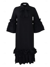  Pentru femei Rochii Lungime Genunchi Rochie de schimb Rochii Peplum Elegant Zilnic Fit regulat Simplu Lungime Manșon 3/4 Gât cu dantelă Negru Galben Roșu-aprins Mov Toamnă