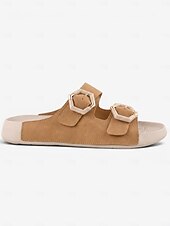 cheap Comfort Sandals-Women's Camel Wide Fit Arch Support Slide Sandals – Adjustable Double Buckle Comfort Walking Sandals with Cushioned Footbed, Wide Toe Box and Non-Slip Outsole for Travel and All-Day Comfort