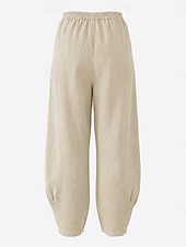 abordables Collection de Lin en Premium-Pantalon large en lin pour femme, taille mi-haute, poches pleine longueur, ceinture élastique, couleur bordeaux et bleu azur, idéal pour les vacances