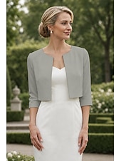 preiswerte Wraps für Hochzeitsgäste-Damen-Wickelbolero Schulterfreies Damen-Mutter-Wickel grundlegende Mäntel  Jacken Elegant 3/4-lange Ärmel Chiffon Hochzeitsgäste Wickel mit einfarbig für Partyabend im Frühling und Sommer um Eindruck