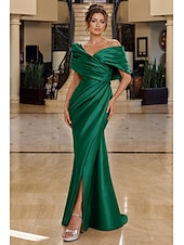 abordables Robes de soirée fourreau-Sirène Trompette Longueur au sol Robes de Bal Robe de Soirée Tenue de soirée Élégant Style Célébrité Tapis rouge Sans manches Épaules Dénudées Soirée Fête de jardin Satin avec Froncé Fente