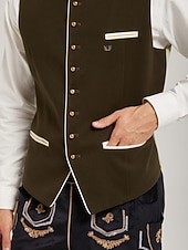 abordables Chaleco Trachten-Oktoberfest Chaleco tradicional Chaleco tradicional bávaro Bordado Terciopelo Escote Chino Collar mandarín Alemán alpino Herencia prados Hombre Carnaval Festival de Cerveza Paño de estilo tradicional