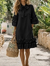  Pentru femei Rochii Lungime Genunchi Rochie de schimb Rochii Peplum Elegant Zilnic Fit regulat Simplu Lungime Manșon 3/4 Gât cu dantelă Negru Galben Roșu-aprins Mov Toamnă
