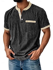 billiga Casual Henley T-shirt-Herr Henleytröja Tvätta skjorta i 100 % bomull T-shirt T-shirt Kortärmad Enfärgat Retro / vintage Ledigt Vintagestil Färgblock Tvättad Henley Ledigt Vår &amp; sommar Sommar Vår Blå Svart Marinblå Henley