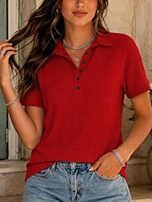  Damen Tunika Knöpfe Einfarbig Vintage Stilvoll Klassisch Kurzarm Hemdkragen Lange Oberteile Lässig Täglich Blau Schwarz Weiß Rosa Rote Sommer Frühling
