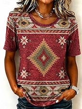 economico T-shirt a righe e geometrico-Per donna Maglietta Stampato A strisce Grafico A righe Vintage Elegante Classico Manica Corta Girocollo Top Regolari Casuale Quotidiano Cachi Rosso Marrone chiaro Estate Primavera