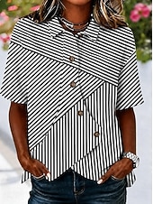 abordables Blusas a rayas y geométricas-Women's Shirt Patchwork Striped Bohemia Vacation Daily Sleeveless Turndown Long Tops Casual Blue Black Yellow Pink Green Summer Spring