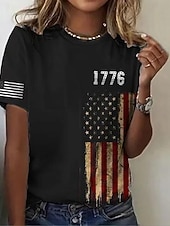  American Independence Day Women's T Shirt Print Graphic Flag Letter Vintage Fashion Stylish Short Sleeve Crew Neck Round Neck Regular Tops Casual Daily Weekend Blue Black White Summer Spring Fall