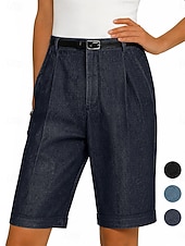  Women's Jeans Denim Vacation Basic Knee Length High Waist Plain Comfortable Inelastic Vacation Daily Wear Black Dark Navy Sky Blue Summer Spring Regular Fit