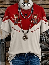 γυναικείο μπλουζάκι western boho με εκτύπωση φλοράλ γραφικό γεωμετρικό vintage κομψό casual κοντομάνικο στρογγυλή λαιμόκοψη μακριές μπλούζες casual καθημερινό Σαββατοκύριακο μπλε μαύρο κόκκινο