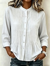 preiswerte Einfache Blusen-Damen Bluse Einfarbig Vintage Stilvoll Basic Langarm Mandarinkragen Normale Oberteile Lässig Täglich Blau Schwarz Weiß Purpur Sommer Frühling