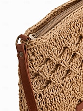voordelige Crossbody-tassen-Dames schoudertas van stro, boho geweven zomertas voor op het strand met verstelbare riem, lichtgewicht vakantietas