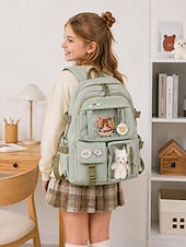 cheap Kids &amp; Teen Backpacks-Tween &amp; Teen Girls Cute Kawaii Backpack, Large Capacity Multi-Pocket School Bag with Transparent Display Pocket &amp; Plush Toy for Back to School