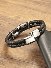 economico Gioielli da uomo-Bracciale da uomo vichingo intrecciato in similpelle e lega, bracciale con rune nordiche multicolore per abbigliamento casual, stile biker, moda outdoor, regalo per lui