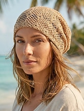 preiswerte Hüte für Damen-Gehäkelter Sommerhut für Damen, aus luftigem Polyester, faltbarer Sonnenhut im Boho-Stil, ideal für Strandurlaub und Freizeit, mehrfarbig und leicht. &amp;atmungsaktiv