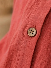  Per donna Abito maxi Abiti di lino Vintage Quotidiano Vestibilità comoda Colore Puro Manica Lunga Scollo a V Rosso Estate