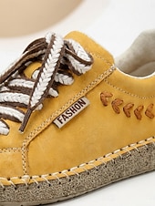 cheap Women's Sneakers-Women's Yellow Handcrafted Retro Casual Sneakers – Embroidery Lace-up Walking Shoes with Non-slip Sole for Travel, Outdoor Walking &amp; Everyday Wear