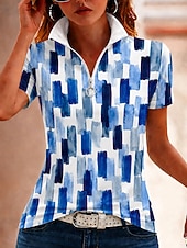 tanie Koszulka w paski i geometryczna-Damskie Podkoszulek Zamek Quarter Zip Prążki Graficzny Kolorowy blok Prążki Zabytkowe Elegancki Klasyczny Krótki rękaw Wysoki Zwykłe topy Ślub na plaży Codzienny Sport Niebieski Czarny Żółty Zielony