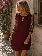 economico Vestito bianco-Per donna Mini Abito Abito a trapezio Boho Quotidiano Tinta unica Manica 3/4 Girocollo Nero Vino Verde Blu Estate Primavera Autunno