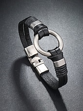 billige Menns smykker-Herrearmbånd i ekte skinn i svart brunt, vintage minimalistisk legeringsringarmbånd for menn, uformelt retro armbåndssmykke til daglig bruk, reise og gave
