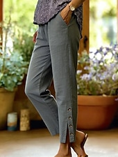 baratos Прямые Брюки-Women's Straight Stylish Casual Ankle-Length Medium Waist Solid Color Patchwork Comfort Inelastic Vacation Formal Blue turmeric Rouge Black Summer Spring