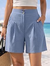 cheap Hot Shorts-Women's Chinos Shorts Vacation Vintage Fashion Short High Waist Plain Pleated Comfort Inelastic Vacation Formal Blue claret Red Walnut Depression Green Summer Spring Loose Fit