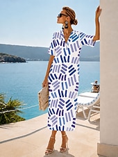 preiswerte Legere Kleider-Damen Midikleid Hemdblusenkleid Sommerkleid Vintage-Kleid Abendkleid Elegant Urlaub Vintage Ellbogenärmel Heim Arbeit Strand Normale Passform Grafik Leopard Abstrakt Kurzarm V Ausschnitt Wei