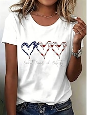  American Independence Day Women's T Shirt Print Graphic Flag Letter Vintage Fashion Stylish Short Sleeve Crew Neck Round Neck Long Tops Casual Daily Weekend White-Blue White Red Summer Spring Fall