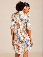 ieftine Tipăriți rochii florale-Rochie cămașă din satin mătăsos cu imprimeu floral regal paisley