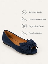 abordables Ballerines femme-Ballerines confortables à bout ouvert pour femmes, chaussures plates en faux daim avec nœud, idéales pour le travail décontracté, les voyages et les promenades quotidiennes.